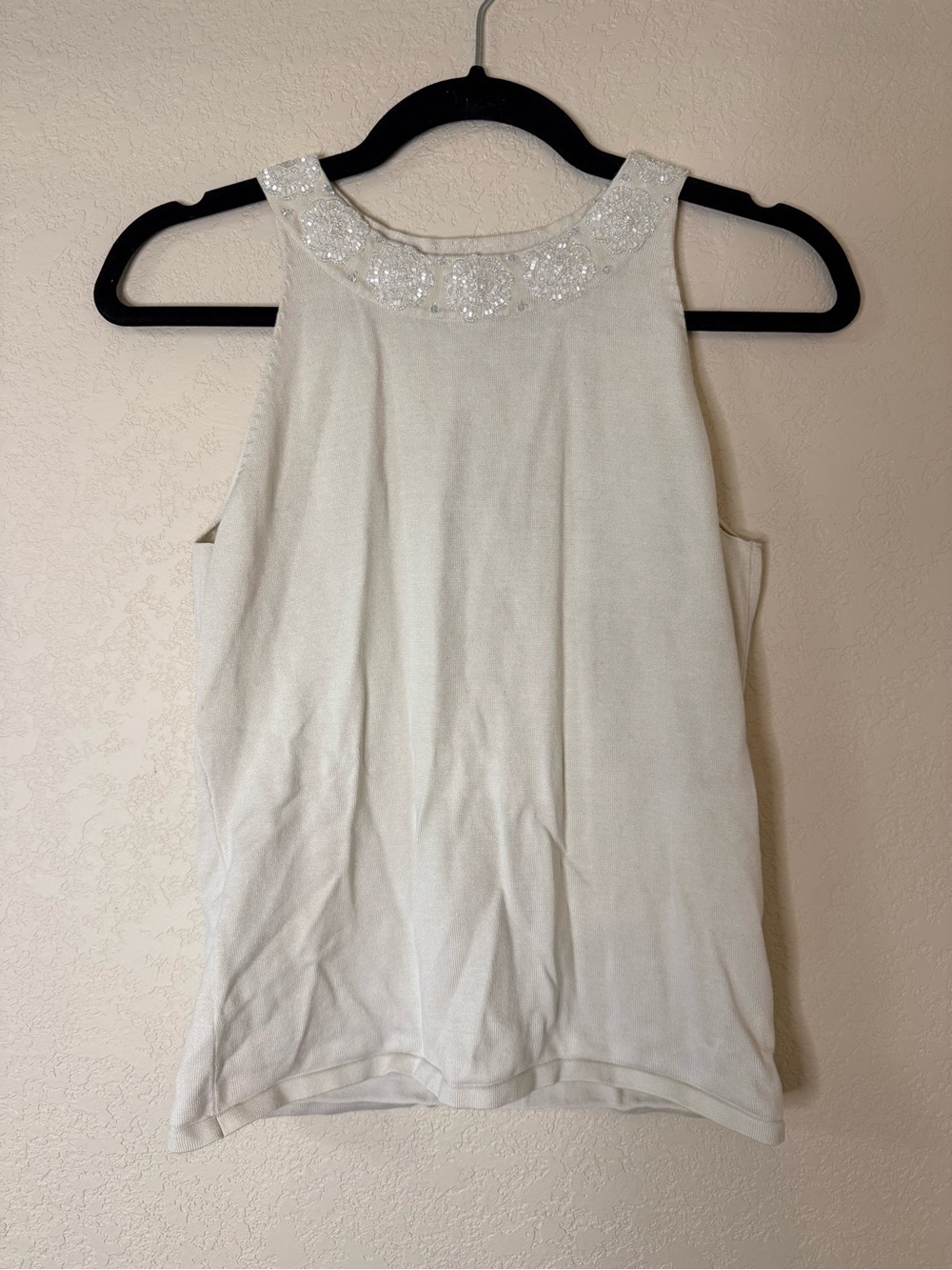 Ann Taylor Cream Beaded Neckline Tank